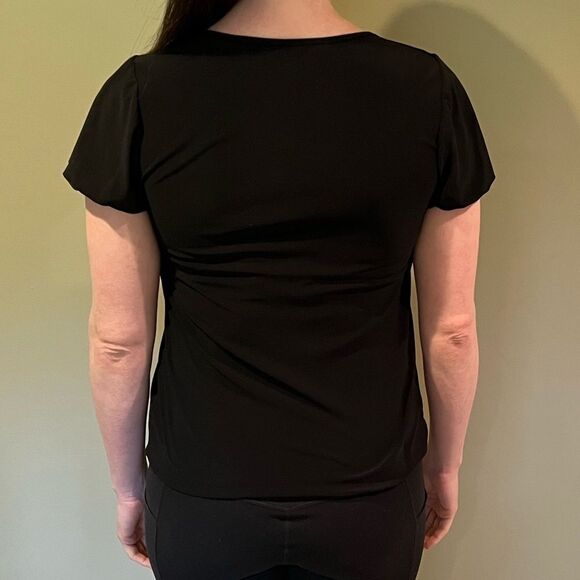 WHBM Black Crew Neck Pleated Blouse - Picture 10 of 12